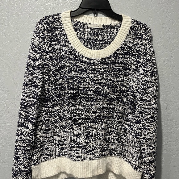 Rag & Bone Marley chuncky knit Cropped Crew Neck Navy blue/white Sweater Sz L - Picture 4 of 7